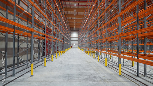 logistics warehouse with empty high racks