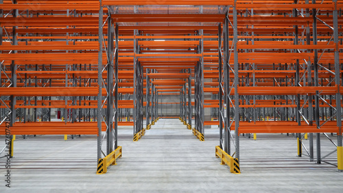 logistics warehouse with empty high racks