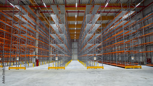 logistics warehouse with empty high racks