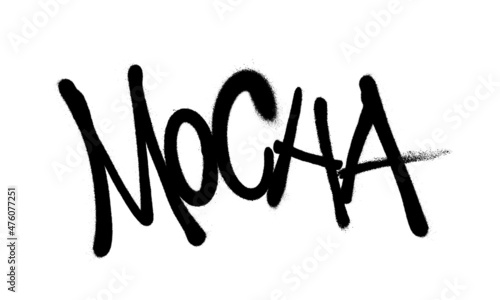 Sprayed mocha font graffiti with overspray in black over white. Vector illustration.