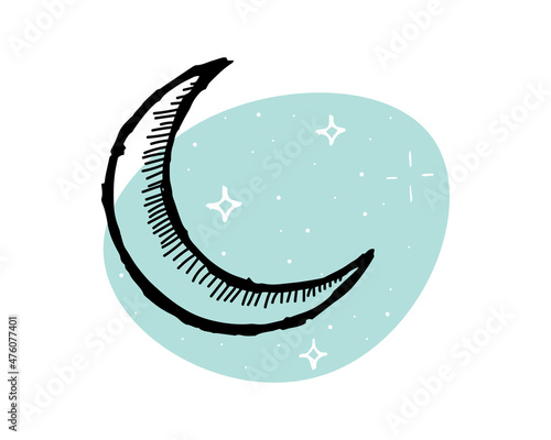 Crescent with stars drawing icon. Hand drawn moon sign. Vector sketch isolated astrology isolated symbol