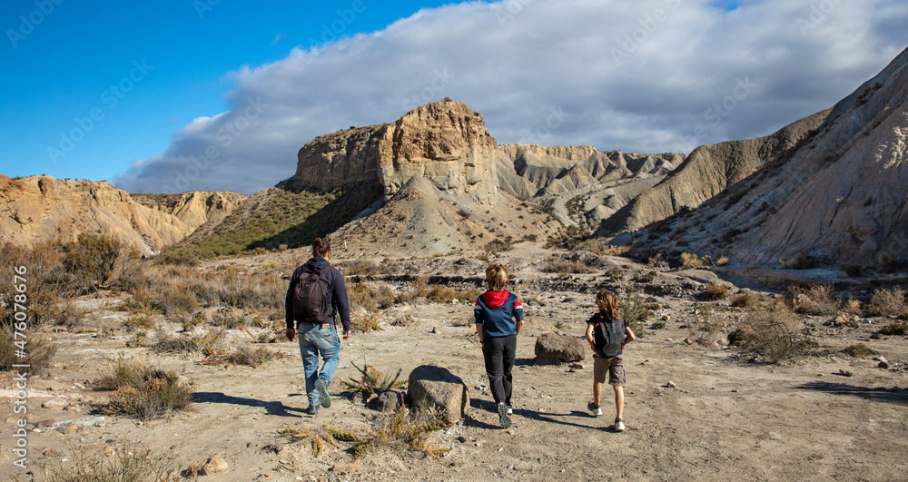 family travel and hiking in Tabernas desert in Spain