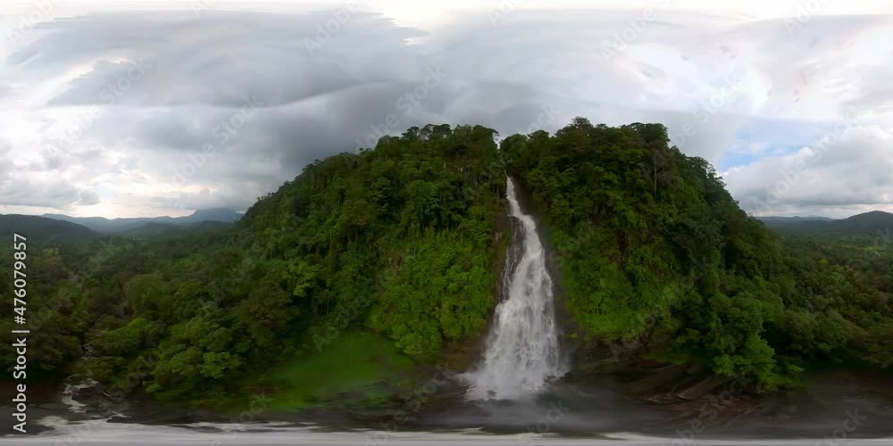 Waterfall in the tropical mountain jungle. Mapalana Falls top view. Sri Lanka. 360VR. Waterfall in the tropical mountain jungle. Mapalana Falls top view. Sri Lanka. 360VR.