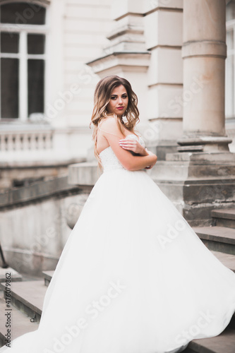 Beautiful luxury bride in elegant white dress