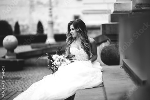 Beautiful luxury bride in elegant white dress