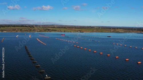 Mussel farming in the Mar Piccolo of Taranto with fishing boats