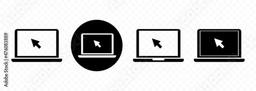 Laptop with cursor on the screen icon set. Notebook display. Vector line icon for Business and Advertising