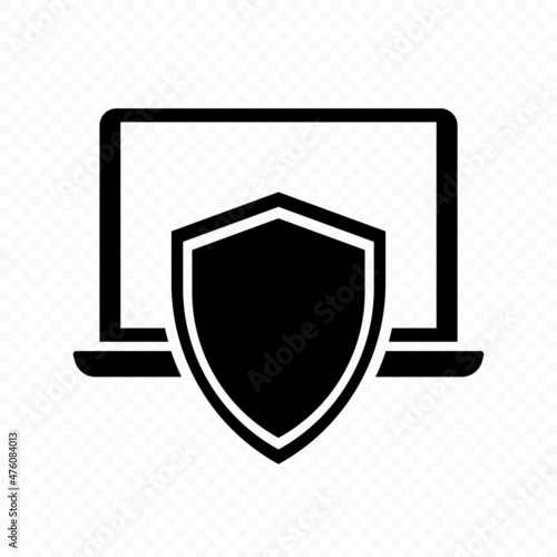 Laptop icon. Cyber security, protect your computer. Notebook with shield. Privacy protection concept. Vector line icon for Business and Advertising