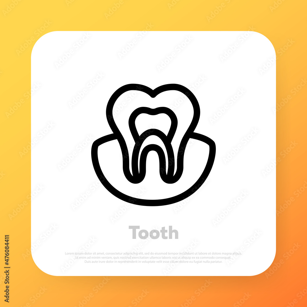 Obraz premium Tooth icon. Dental health care concept. Dentistry clinic or dentist medical center. Vector line icon for Business and Advertising