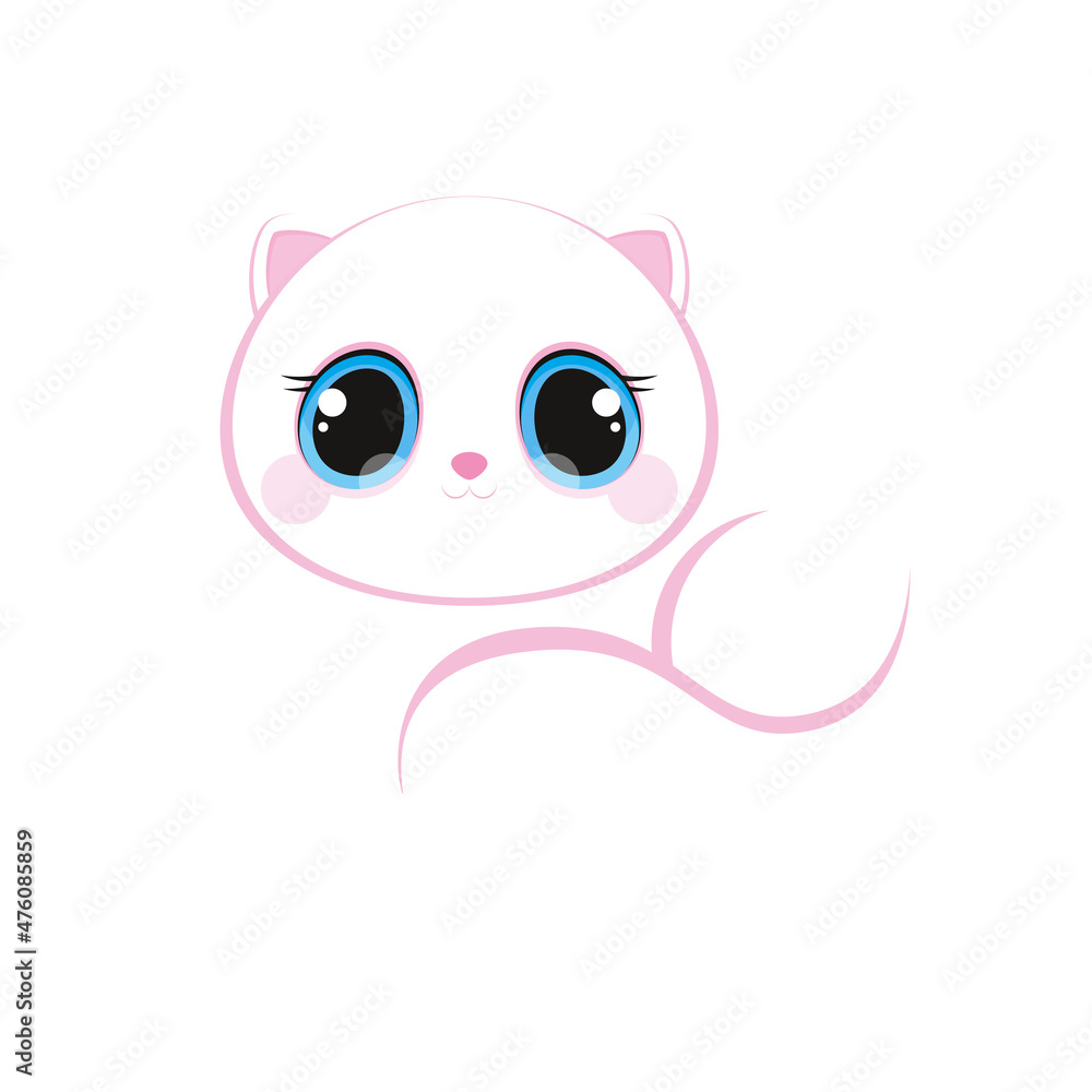 Fototapeta premium lying cute white cat with a fluffy tail