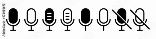 Audio microphone on and mute icon set. Microphone symbol for your web site design, logo, app, UI. Vector line icon for Business and Advertising photo