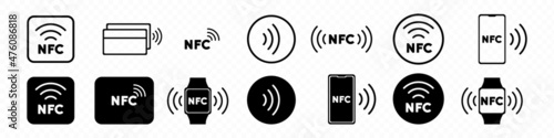 Nfc icon set. Contactless payment. Online transaction. Nfc symbol for your web site design, logo, app, UI. Vector line icon for Business and Advertising