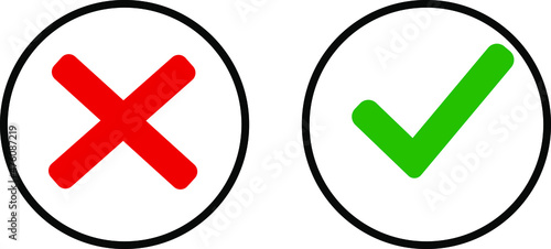 Check mark and cross icons. Vector illustration.