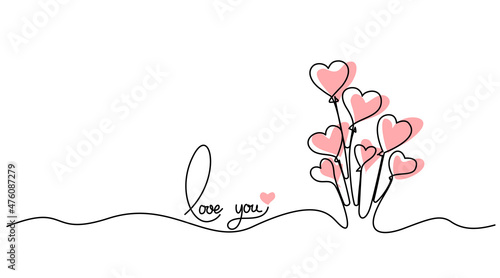 Valentines day card decoration. Hearts balloons. Love concept