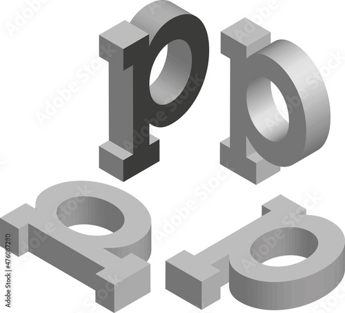 Isometric letter p. Template for creating logos, emblems, monograms