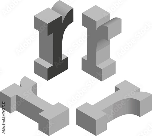 Isometric letter r. Template for creating logos  emblems  monograms