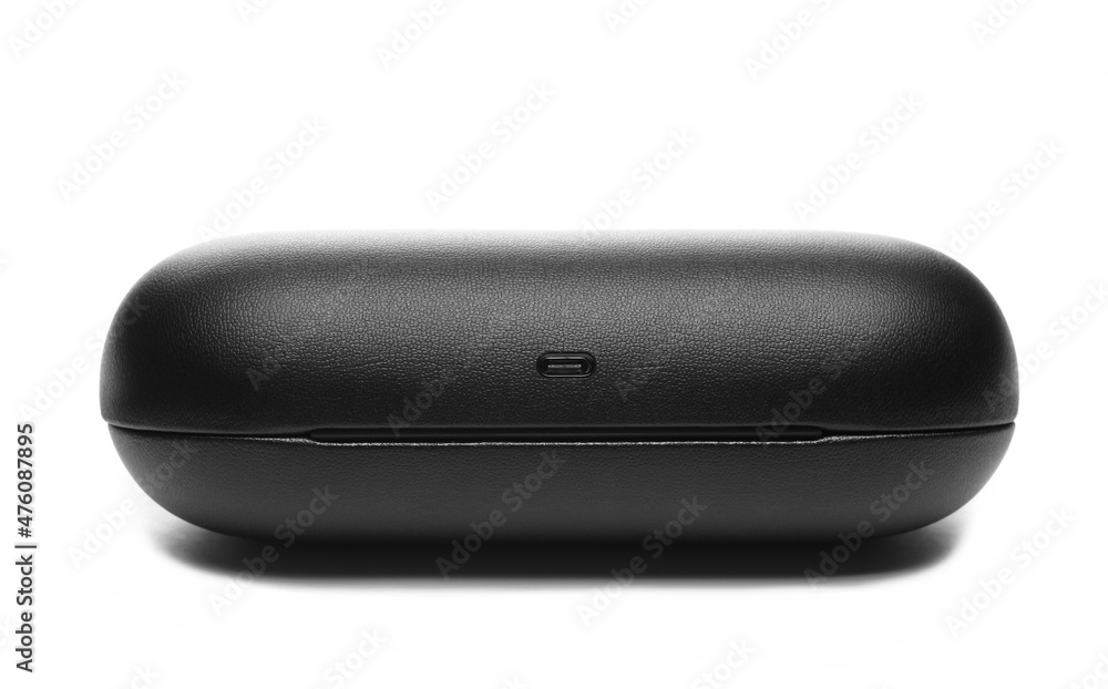 New black smart case for sunglasses with charger isolated on white background New black smart case for sunglasses with charger isolated on white background