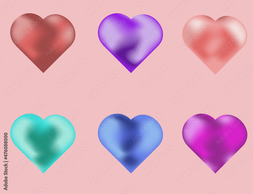 Set of candies, hearts shapes. Valentines sweets, elements for design ,glossy, aquarelle effect