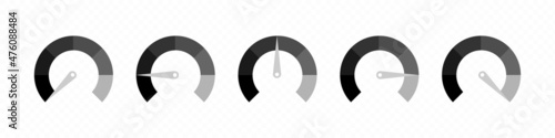Speedometer icon. Sport car odometer with motor miles measuring scale. Raising speed counter. Vector line icon for Business and Advertising