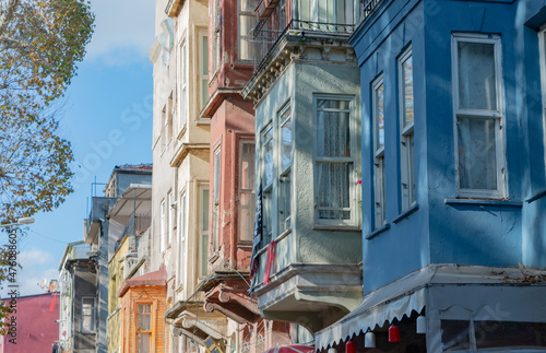 Balat district street view in Istanbul. Balat is popular tourist attraction.  Istanbul, Turkey . photo