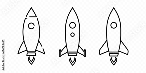 Rocket ship icon set. Spaceship icon. Space travel concept. Can be used for your web site design, logo, app, UI. Vector line icon for Business and Advertising