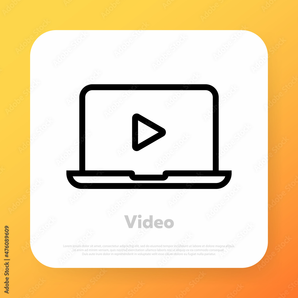 Watching video on the laptop icon. Live streaming. Social media concept. Vector line icon for Business and Advertising Watching video on the laptop icon. Live streaming. Social media concept. Vector line icon for Business and Advertising