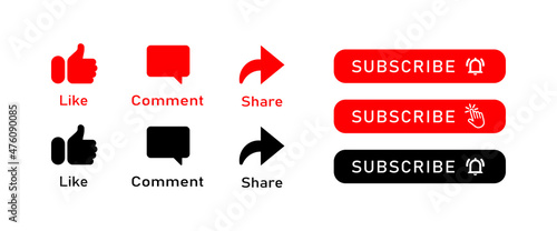 Subscribe button. Like, comment and share buttons. Social media concept. Vector line icon for Business and Advertising