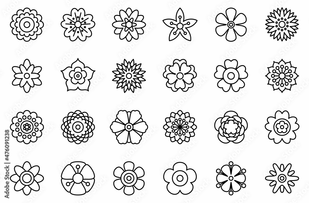 Set of spring flower line icons isolated on white background. Simple ...