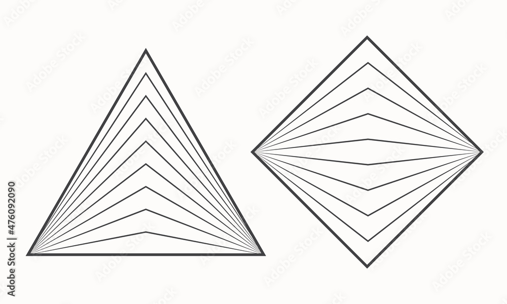 Triangle and rhombus with lines inside. Art lines design