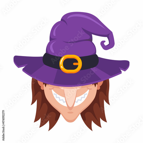 evil witch in a magic magic hat. flat vector illustration.