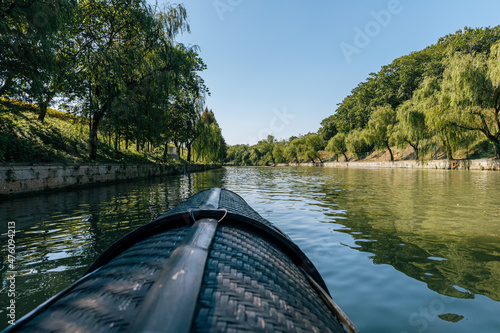 water city Shaoxing wupeng boat and landmark buildings