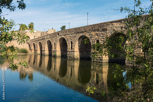 Roman bridge of Merida over the Guadiana river, part of the Archaeological Ensemble, UNESCO World Heritage Site, Extremadura, Spain