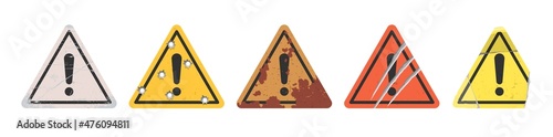 Worn out attention signs set. Isolated symbols on white background. Vector illustration