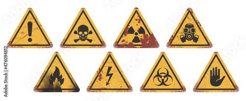 Worn out attention signs set. Isolated symbols on white background. Vector illustration