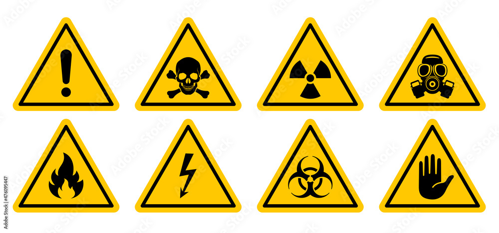 Attention signs set. Isolated symbols on white background. Vector illustration Attention signs set. Isolated symbols on white background. Vector illustration