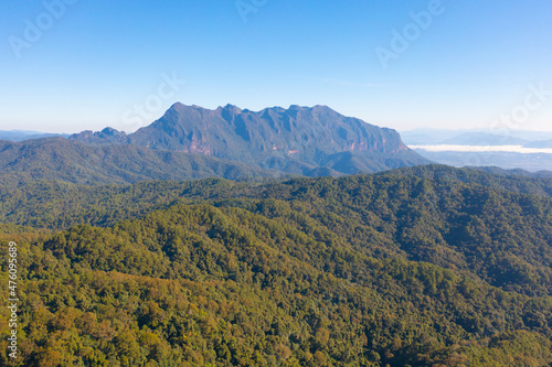 Doi Luang Chiang Dao, Chiang Mai, Thailand with forest trees and green mountain hills. Nature landscape background.