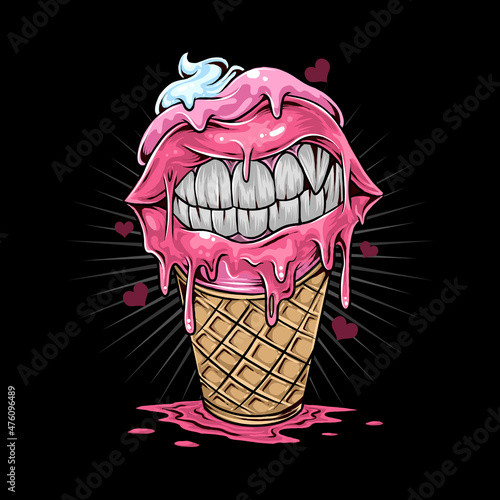 Ice cream lips and teeth as artwork on Valentine's Day