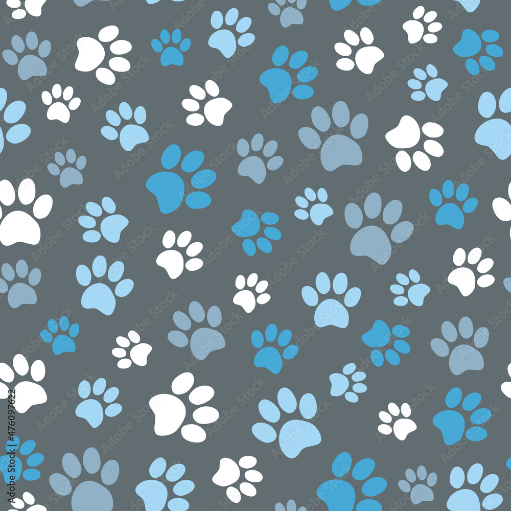 Seamless pet paw pattern. Cat or dog footprint background. Vector illustration. It can be used for wallpapers, wrapping, cards, patterns for clothes and other. Seamless pet paw pattern. Cat or dog footprint background. Vector illustration. It can be used for wallpapers, wrapping, cards, patterns for clothes and other.