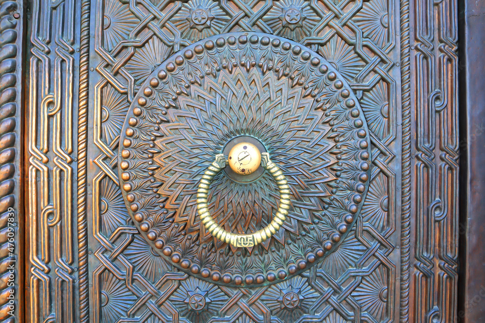 Door of Matenadaran - old institute of ancient manuscripts of Mesrop Mashtots in Yerevan, Armenia
