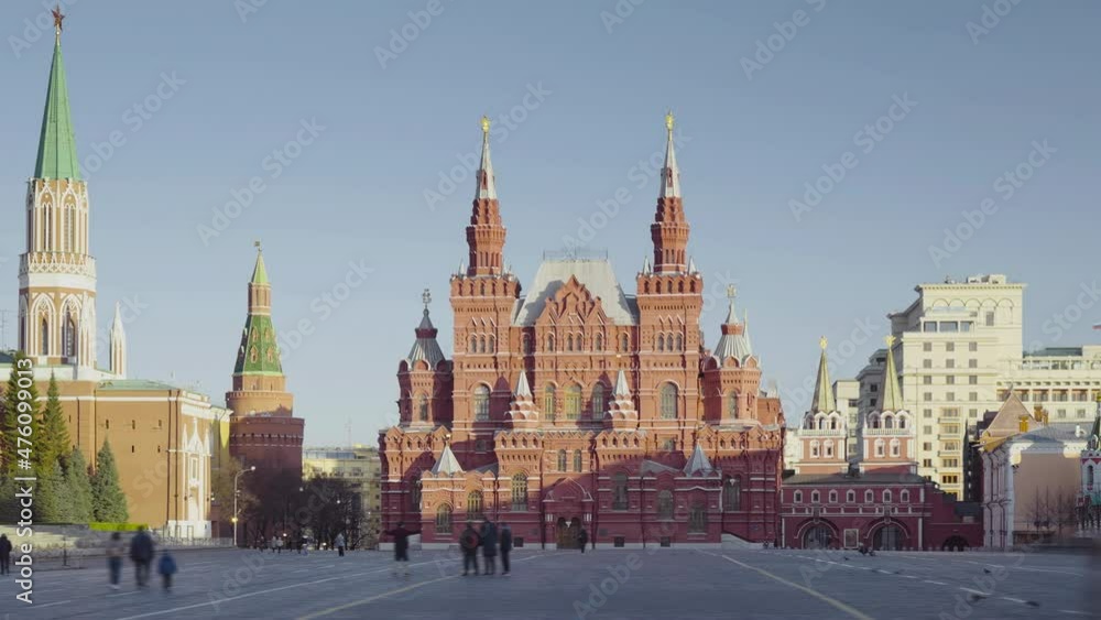 hyper lapse, sunny morning, State Historical Museum and Red Square, Moscow, Russia hyper lapse, sunny morning, State Historical Museum and Red Square, Moscow, Russia