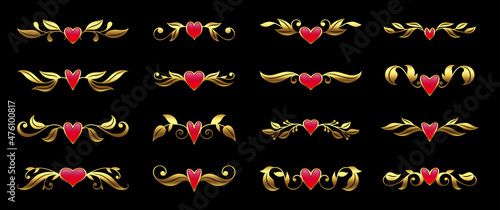 Billede på lærred Gold ornate pattern with pink gem, valentine card luxury design element, text de