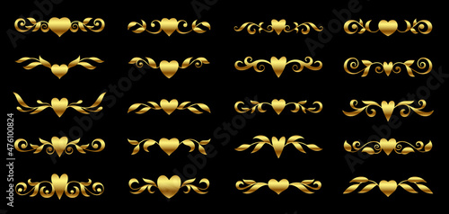 Fotografering Golden heart and ornate floral element for luxury valentine card design, text de
