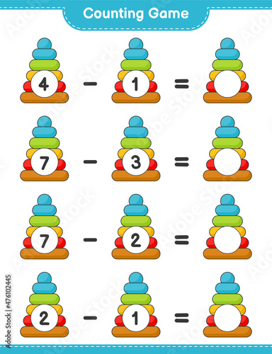 Count and match, count the number of Pyramid Toy and match with the right numbers. Educational children game, printable worksheet, vector illustration © Pure Imagination