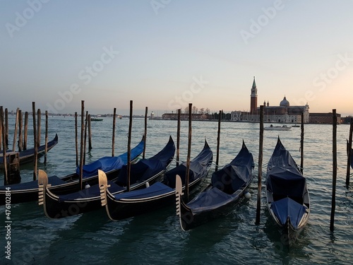 VENICE, ITALY - 2018. Gondolas on the sea of the Gulf of Venice. © Valllery
