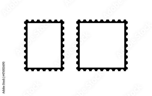 Postal stamp template. Blank postal stamp with perforation holes. Set vector Illustration. Flat icon.