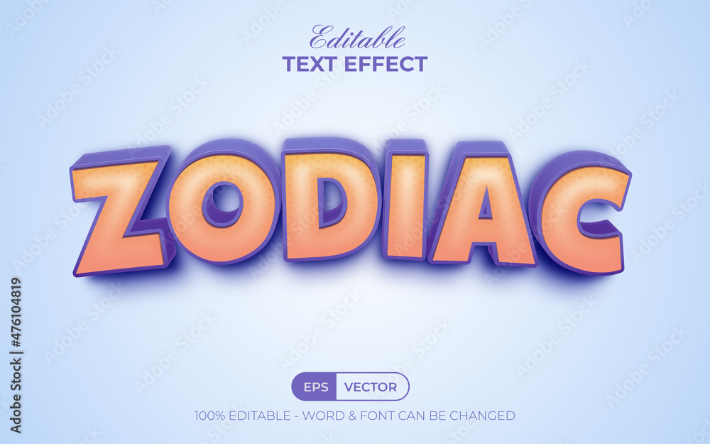 3d cartoon text effect zodiac style theme. Editable text effect.