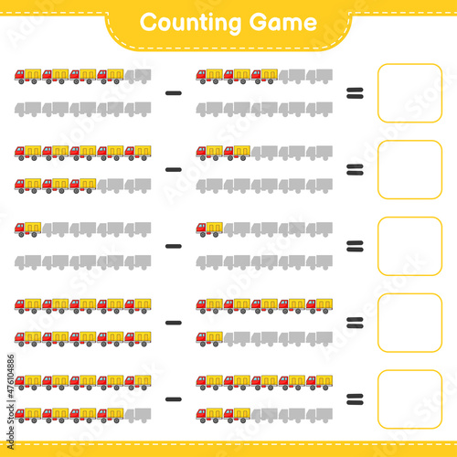 Count and match  count the number of Lorry and match with the right numbers. Educational children game  printable worksheet  vector illustration