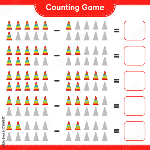 Count and match, count the number of Pyramid Toy and match with the right numbers. Educational children game, printable worksheet, vector illustration