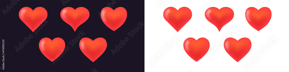 Graphic Hearts. Set of 3D Vector Hearts. Valentines Day.