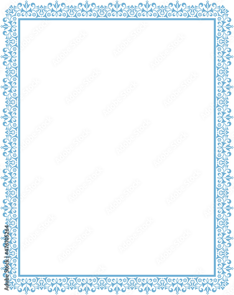 Decorative frame Elegant vector element for design in Eastern style, place for text. Floral blue and white border. Lace illustration for invitations and greeting cards Decorative frame Elegant vector element for design in Eastern style, place for text. Floral blue and white border. Lace illustration for invitations and greeting cards